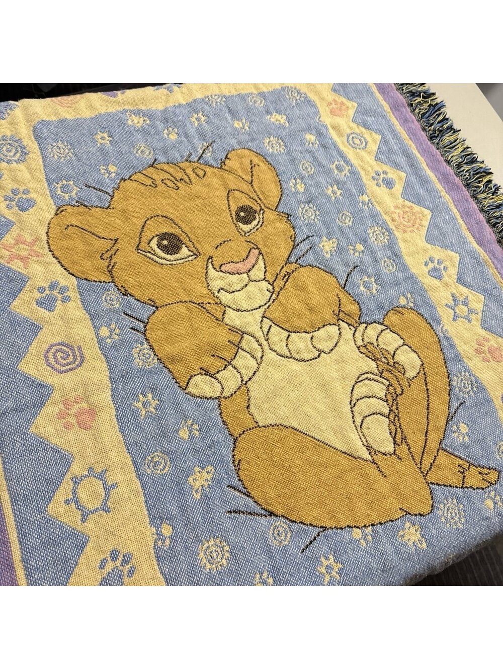 Vintage Disney The Lion King Baby Simba Woven Fringe Throw Blanket Nursery
